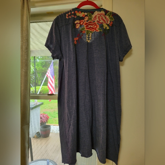 Johnny Was Adeline V-Neck Blue Draped Short Sleeve Tunic Dress XL Excellent Cond - Picture 3 of 10